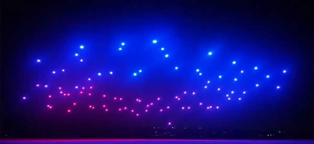 Verge Aero X1 light show drones swarming for PNAU's music video All of Us in 2019